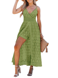 CUPSHE Women's Ruching Smocking Jumpsuit Summer Slip V Neck Backless Maxi High Low - 7DAY'S