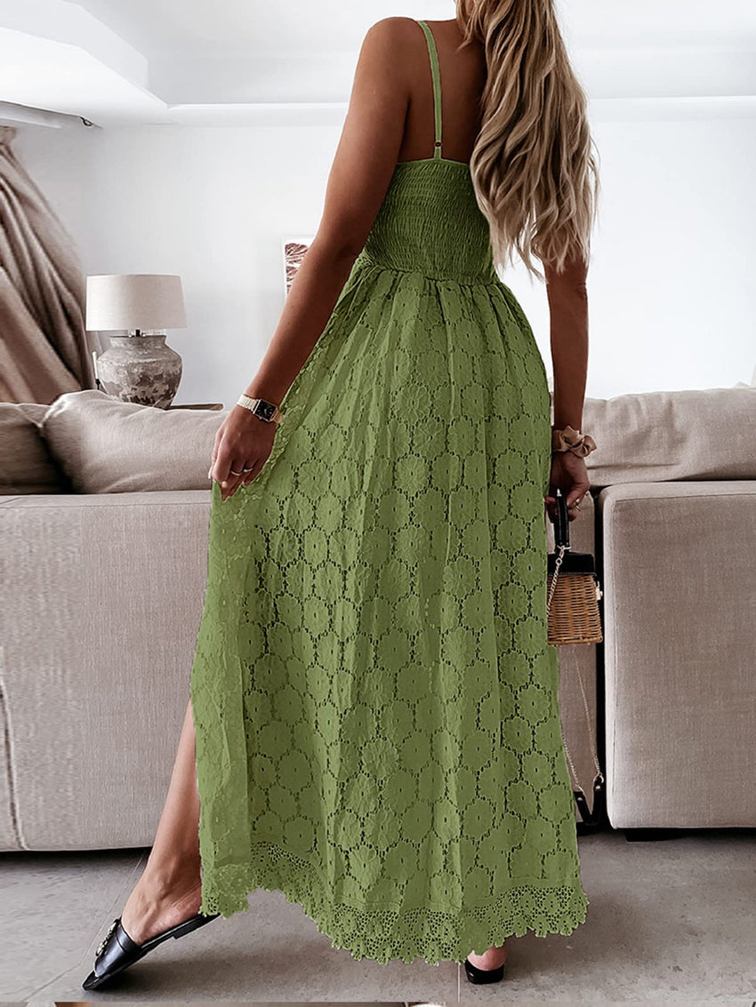 CUPSHE Women's Ruching Smocking Jumpsuit Summer Slip V Neck Backless Maxi High Low - 7DAY'S