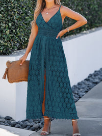 CUPSHE Women's Ruching Smocking Jumpsuit Summer Slip V Neck Backless Maxi High Low - 7DAY'S