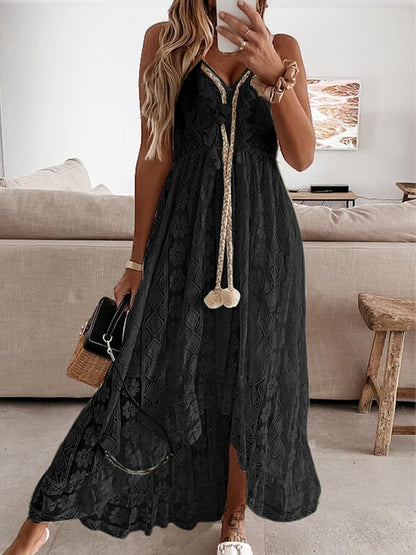 CUPSHE Women's Summer Dresses Sleeveless Lace Casual Tassel Beach Spaghetti Straps Flowy Maxi Sun Dress - 7DAY'S