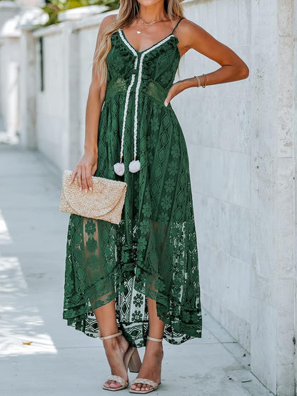 CUPSHE Women's Summer Dresses Sleeveless Lace Casual Tassel Beach Spaghetti Straps Flowy Maxi Sun Dress - 7DAY'S
