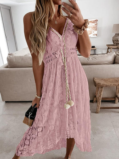 CUPSHE Women's Summer Dresses Sleeveless Lace Casual Tassel Beach Spaghetti Straps Flowy Maxi Sun Dress - 7DAY'S