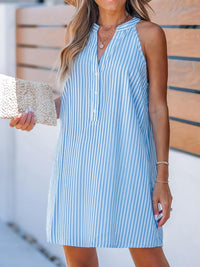 CUPSHE Womens Summer Dresses V Neck Sleeveless Striped Button Up Mini Casual Coverup Dress - 7DAY'S