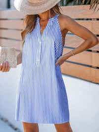 CUPSHE Womens Summer Dresses V Neck Sleeveless Striped Button Up Mini Casual Coverup Dress - 7DAY'S