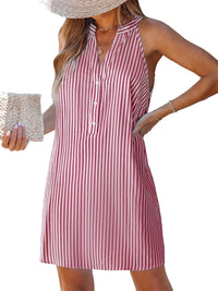 CUPSHE Womens Summer Dresses V Neck Sleeveless Striped Button Up Mini Casual Coverup Dress - 7DAY'S