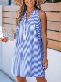 CUPSHE Womens Summer Dresses V Neck Sleeveless Striped Button Up Mini Casual Coverup Dress - 7DAY'S