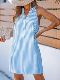 CUPSHE Womens Summer Dresses V Neck Sleeveless Striped Button Up Mini Casual Coverup Dress - 7DAY'S
