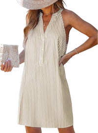 CUPSHE Womens Summer Dresses V Neck Sleeveless Striped Button Up Mini Casual Coverup Dress - 7DAY'S