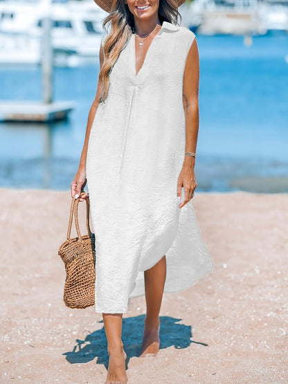 CUPSHE Women's Swimsuit Coverup Casual Sleeveless Side Split Long Cardigans V Neck Midi Beach Dress - 7DAY'S