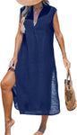CUPSHE Women's Swimsuit Coverup Casual Sleeveless Side Split Long Cardigans V Neck Midi Beach Dress - 7DAY'S