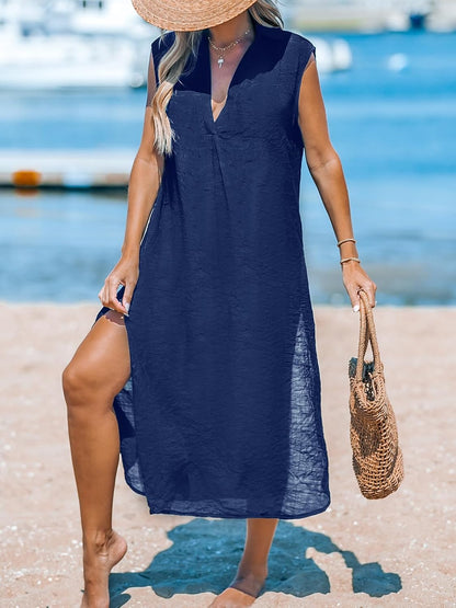 CUPSHE Women's Swimsuit Coverup Casual Sleeveless Side Split Long Cardigans V Neck Midi Beach Dress - 7DAY'S