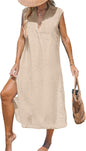 CUPSHE Women's Swimsuit Coverup Casual Sleeveless Side Split Long Cardigans V Neck Midi Beach Dress - 7DAY'S