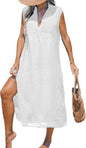CUPSHE Women's Swimsuit Coverup Casual Sleeveless Side Split Long Cardigans V Neck Midi Beach Dress - 7DAY'S