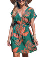 CUPSHE Women's Swimsuit Coverup Casual V Neck Beach Dress Short Sleeve Elastic Waist Swimwear Cover Ups 2025 Beachwear - 7DAY'S