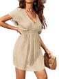 CUPSHE Women's Swimsuit Coverup Casual V Neck Beach Dress Short Sleeve Elastic Waist Swimwear Cover Ups 2025 Beachwear - 7DAY'S