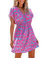 CUPSHE Women's Swimsuit Coverup Casual V Neck Beach Dress Short Sleeve Elastic Waist Swimwear Cover Ups 2025 Beachwear - 7DAY'S