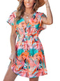 CUPSHE Women's Swimsuit Coverup Casual V Neck Beach Dress Short Sleeve Elastic Waist Swimwear Cover Ups 2025 Beachwear - 7DAY'S