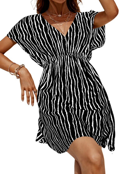 CUPSHE Women's Swimsuit Coverup Casual V Neck Beach Dress Short Sleeve Elastic Waist Swimwear Cover Ups 2025 Beachwear - 7DAY'S