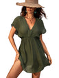 CUPSHE Women's Swimsuit Coverup Casual V Neck Beach Dress Short Sleeve Elastic Waist Swimwear Cover Ups 2025 Beachwear - 7DAY'S