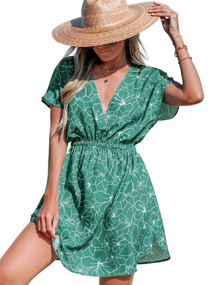 CUPSHE Women's Swimsuit Coverup Casual V Neck Beach Dress Short Sleeve Elastic Waist Swimwear Cover Ups 2025 Beachwear