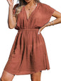 CUPSHE Women's Swimsuit Coverup Casual V Neck Beach Dress Short Sleeve Elastic Waist Swimwear Cover Ups 2025 Beachwear - 7DAY'S