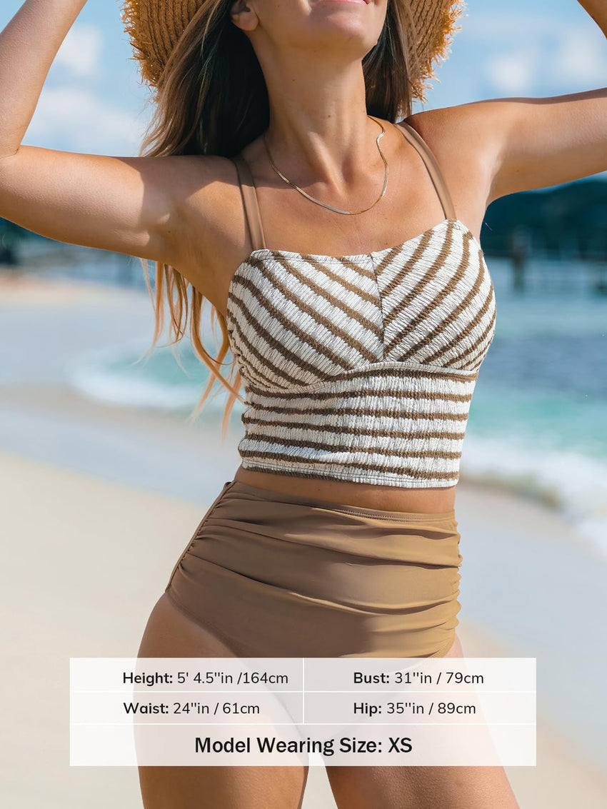 CUPSHE Women's Tankini Sets Square Neck Elastic High Waisted Two Piece Bathing Suits Adjustable Straps Swimwear - 7DAY'S