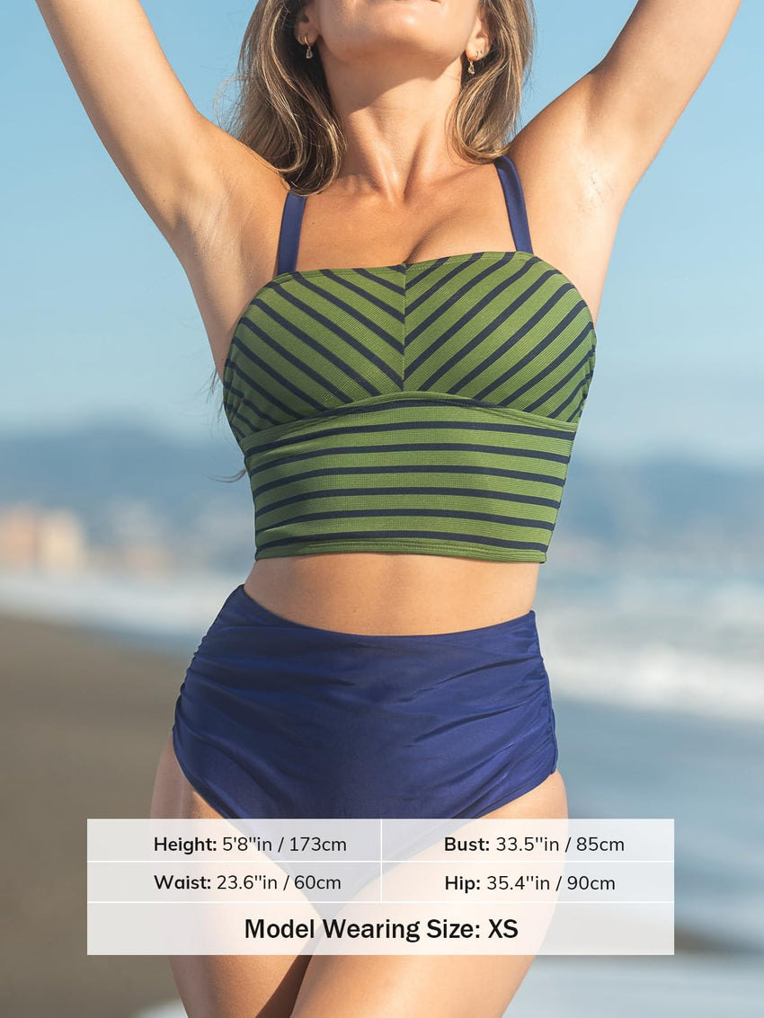 CUPSHE Women's Tankini Sets Square Neck Elastic High Waisted Two Piece Bathing Suits Adjustable Straps Swimwear - 7DAY'S