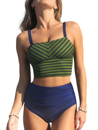 CUPSHE Women's Tankini Sets Square Neck Elastic High Waisted Two Piece Bathing Suits Adjustable Straps Swimwear - 7DAY'S