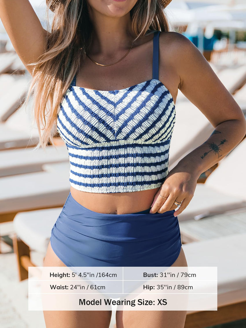 CUPSHE Women's Tankini Sets Square Neck Elastic High Waisted Two Piece Bathing Suits Adjustable Straps Swimwear - 7DAY'S