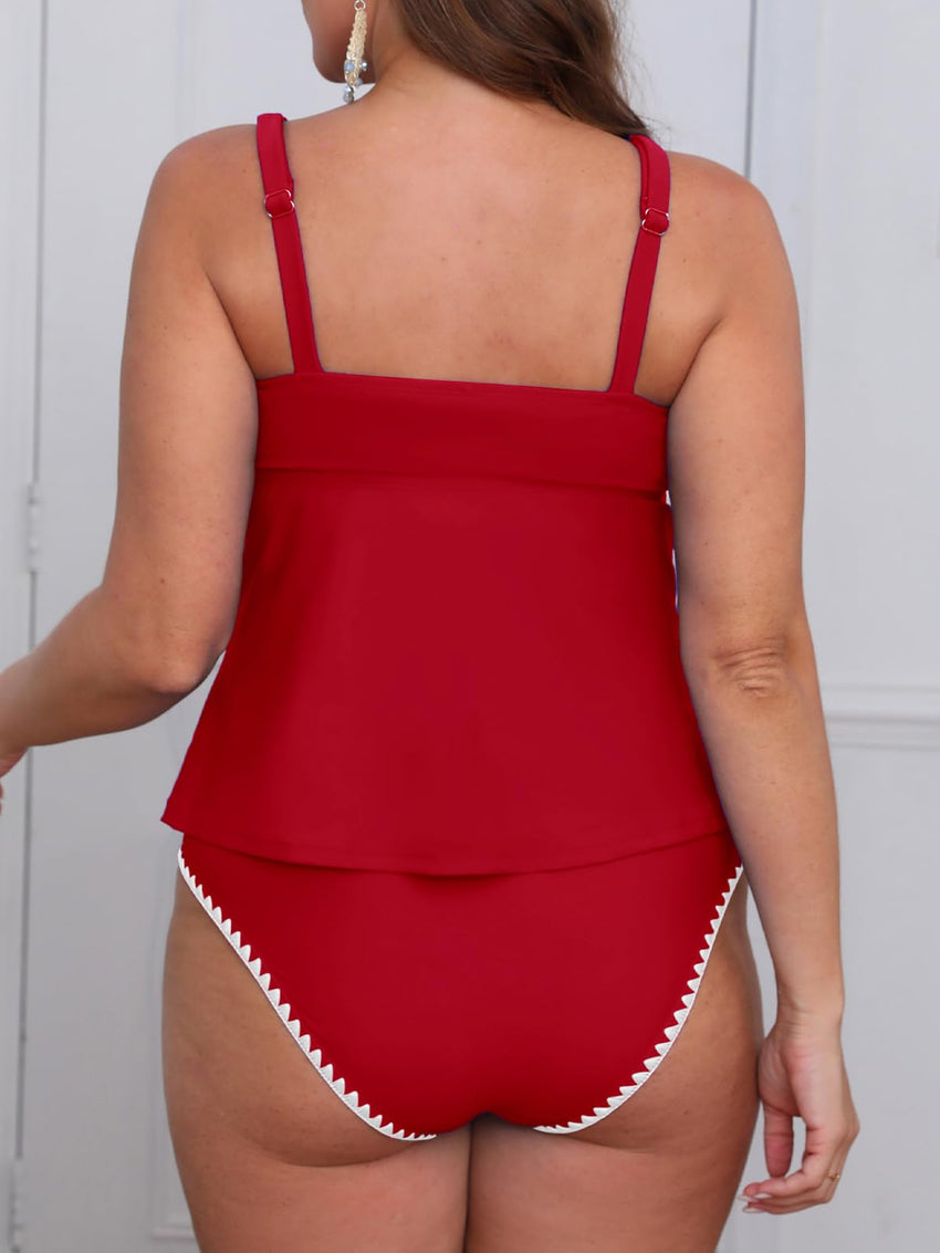 CUPSHE Women's Tankini Sets Two Piece Swimsuit Scoop Neck Mid Rise Adjustable Straps Shell Stitched (XS - 4XL) - 7DAY'S