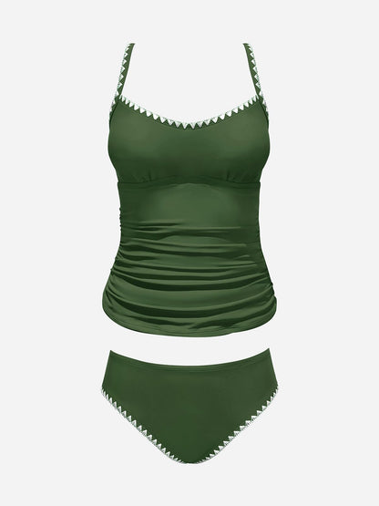 CUPSHE Women's Tankini Sets Two Piece Swimsuit Scoop Neck Mid Rise Adjustable Straps Shell Stitched (XS - 4XL) - 7DAY'S