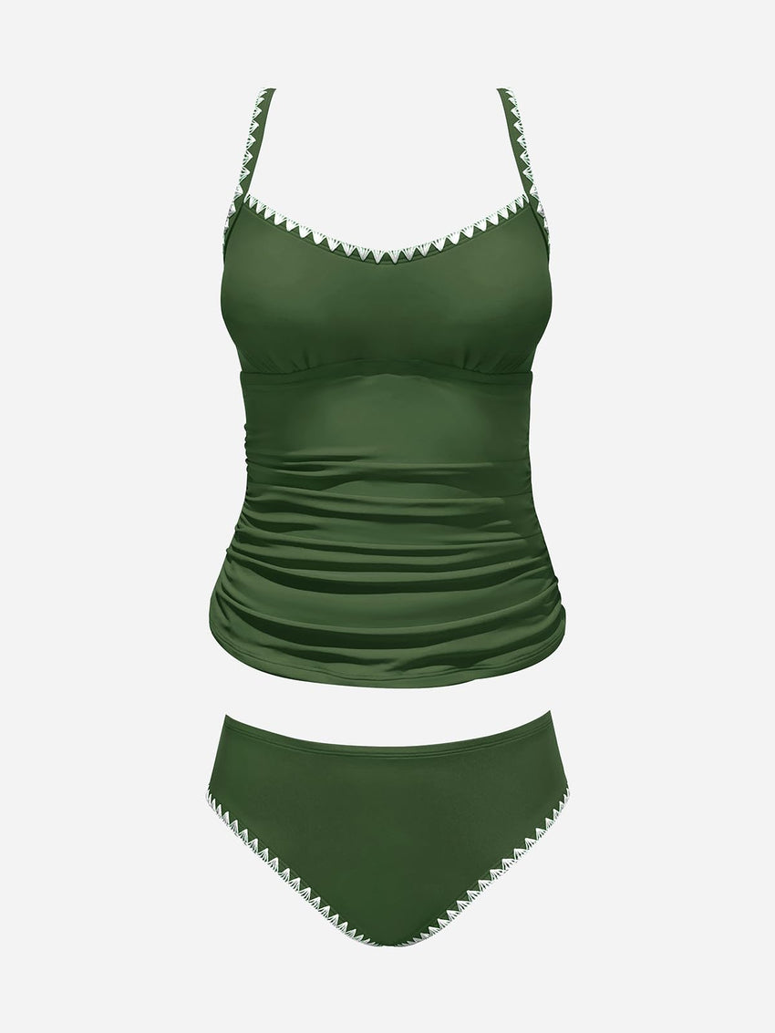 CUPSHE Women's Tankini Sets Two Piece Swimsuit Scoop Neck Mid Rise Adjustable Straps Shell Stitched (XS - 4XL) - 7DAY'S
