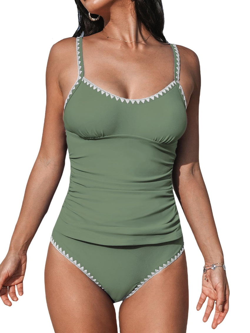 CUPSHE Women's Tankini Sets Two Piece Swimsuit Scoop Neck Mid Rise Adjustable Straps Shell Stitched (XS - 4XL) - 7DAY'S