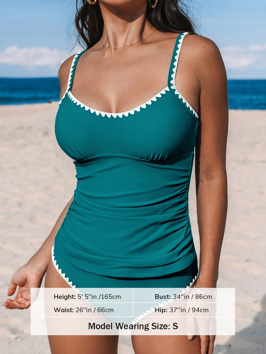 CUPSHE Women's Tankini Sets Two Piece Swimsuit Scoop Neck Mid Rise Adjustable Straps Shell Stitched (XS - 4XL) - 7DAY'S