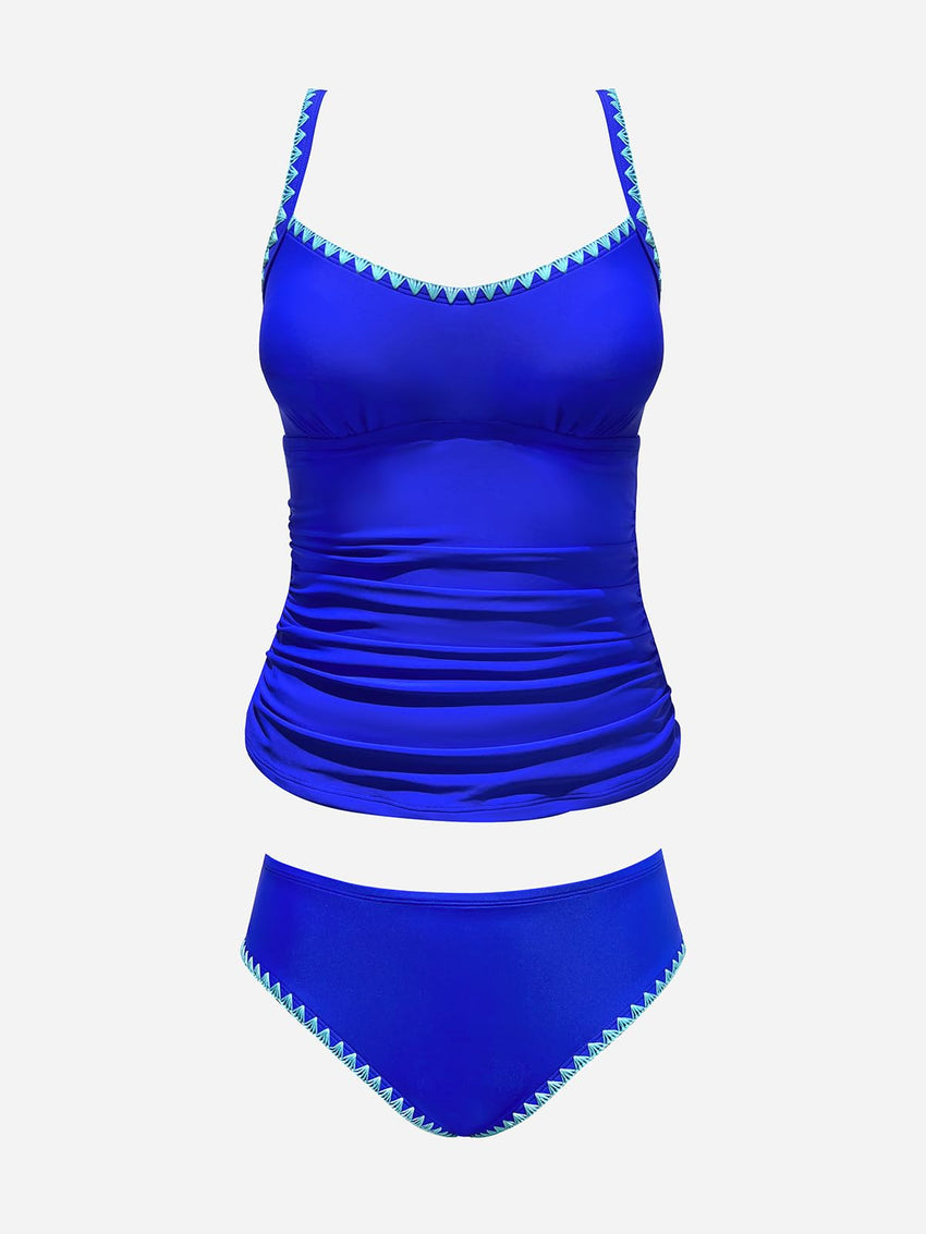 CUPSHE Women's Tankini Sets Two Piece Swimsuit Scoop Neck Mid Rise Adjustable Straps Shell Stitched (XS - 4XL) - 7DAY'S