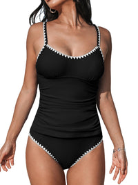 CUPSHE Women's Tankini Sets Two Piece Swimsuit Scoop Neck Mid Rise Adjustable Straps Shell Stitched (XS - 4XL) - 7DAY'S