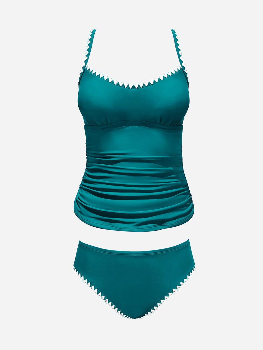 CUPSHE Women's Tankini Sets Two Piece Swimsuit Scoop Neck Mid Rise Adjustable Straps Shell Stitched (XS - 4XL) - 7DAY'S