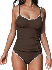 CUPSHE Women's Tankini Sets Two Piece Swimsuit Scoop Neck Mid Rise Adjustable Straps Shell Stitched (XS - 4XL) - 7DAY'S