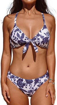 CUPSHE Women's Two Piece Bikini Set Floral Print Knot Bunny Tie - 7DAY'S