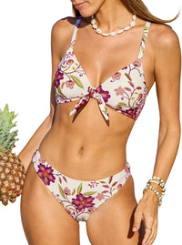 CUPSHE Women's Two Piece Bikini Set Floral Print Knot Bunny Tie - 7DAY'S