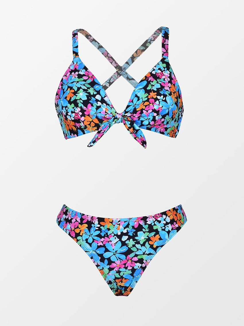 CUPSHE Women's Two Piece Bikini Set Floral Print Knot Bunny Tie - 7DAY'S