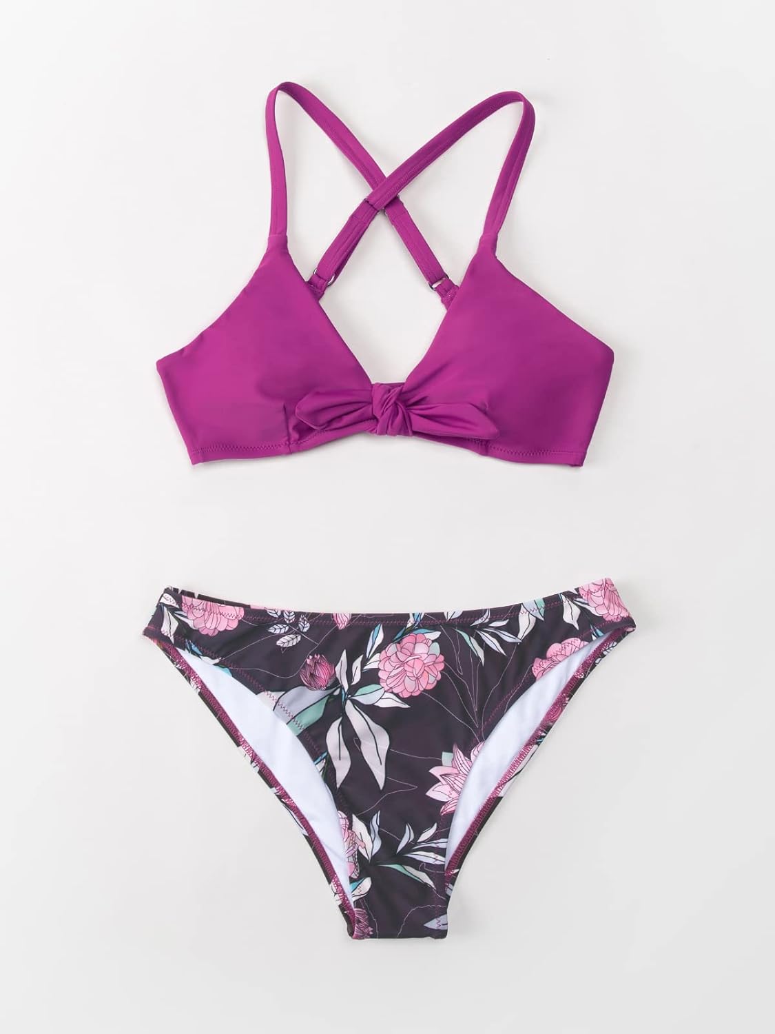 CUPSHE Women's Two Piece Bikini Set Floral Print Knot Bunny Tie - 7DAY'S