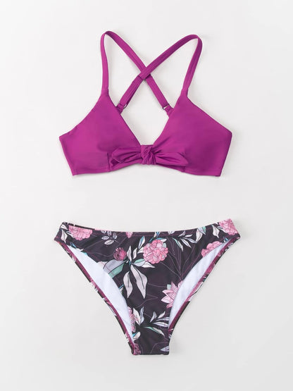 CUPSHE Women's Two Piece Bikini Set Floral Print Knot Bunny Tie - 7DAY'S