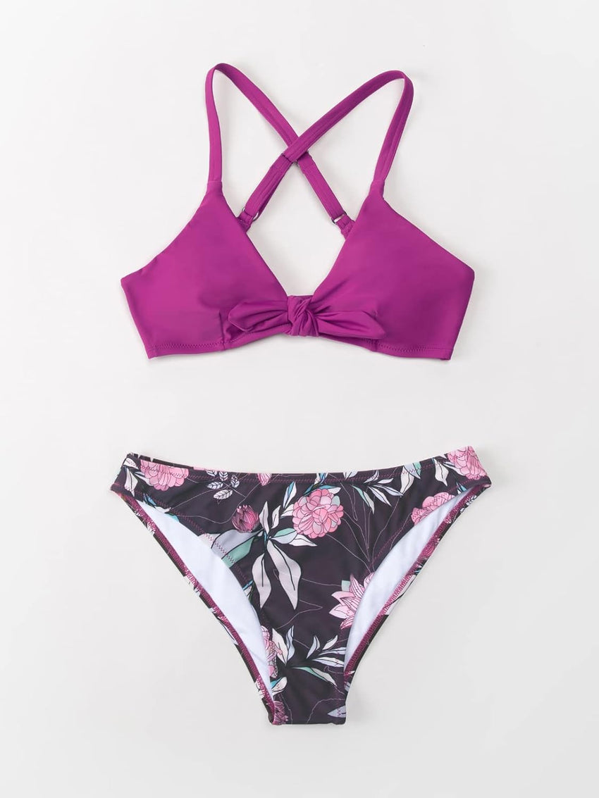 CUPSHE Women's Two Piece Bikini Set Floral Print Knot Bunny Tie - 7DAY'S