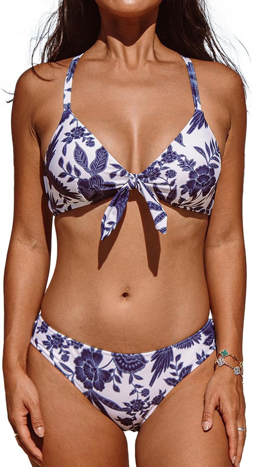 CUPSHE Women's Two Piece Bikini Set Floral Print Knot Bunny Tie - 7DAY'S