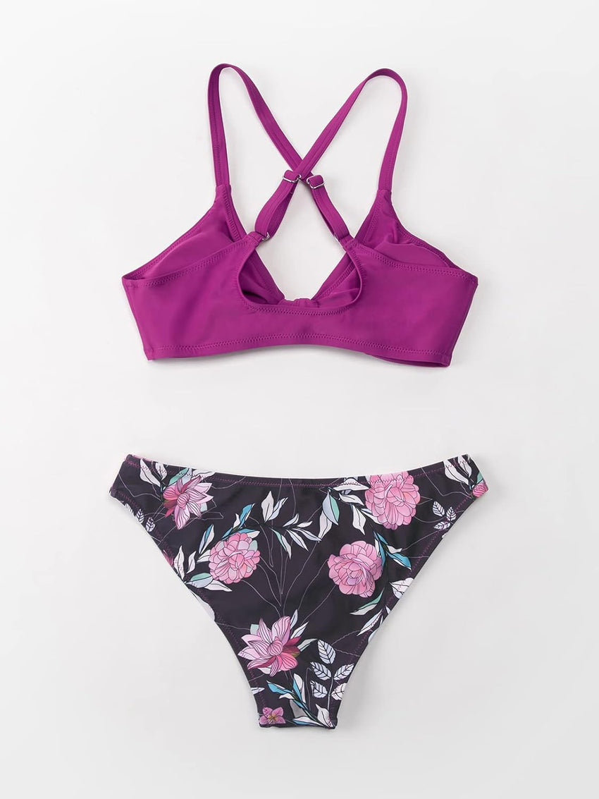 CUPSHE Women's Two Piece Bikini Set Floral Print Knot Bunny Tie - 7DAY'S