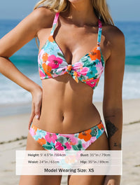 CUPSHE Women's Two Piece Bikini Set Floral Print Knot Bunny Tie - 7DAY'S