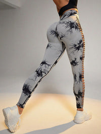Cut Out Side Hollow Tie Dyed Yoga Pants, High Waist And Hip Lifting Fitness Pants With Side Hollow Seamless Sports Tights, Workout Gym Yoga Pants Scrunch Butt Lift Tights - 7DAY'S