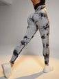 Cut Out Side Hollow Tie Dyed Yoga Pants, High Waist And Hip Lifting Fitness Pants With Side Hollow Seamless Sports Tights, Workout Gym Yoga Pants Scrunch Butt Lift Tights - 7DAY'S