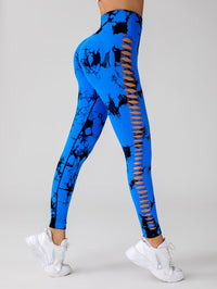 Cut Out Side Hollow Tie Dyed Yoga Pants, High Waist And Hip Lifting Fitness Pants With Side Hollow Seamless Sports Tights, Workout Gym Yoga Pants Scrunch Butt Lift Tights - 7DAY'S